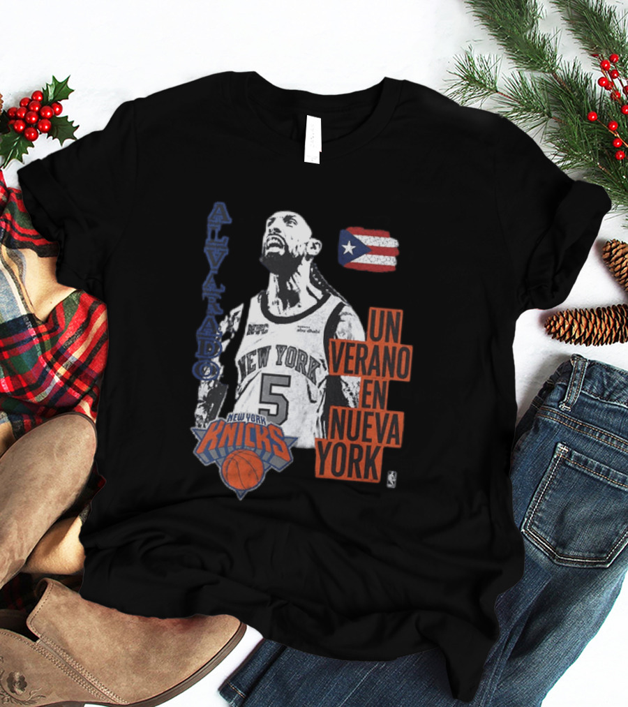 Alvarado New York Knicks NBA Un Verano En Nueva York Puerto Rico Flag 2026 T-Shirt