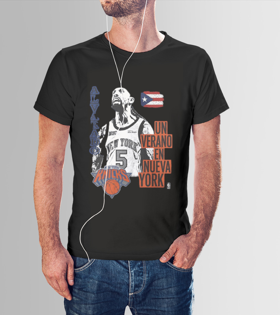 Alvarado New York Knicks NBA Un Verano En Nueva York Puerto Rico Flag 2026 T-Shirt