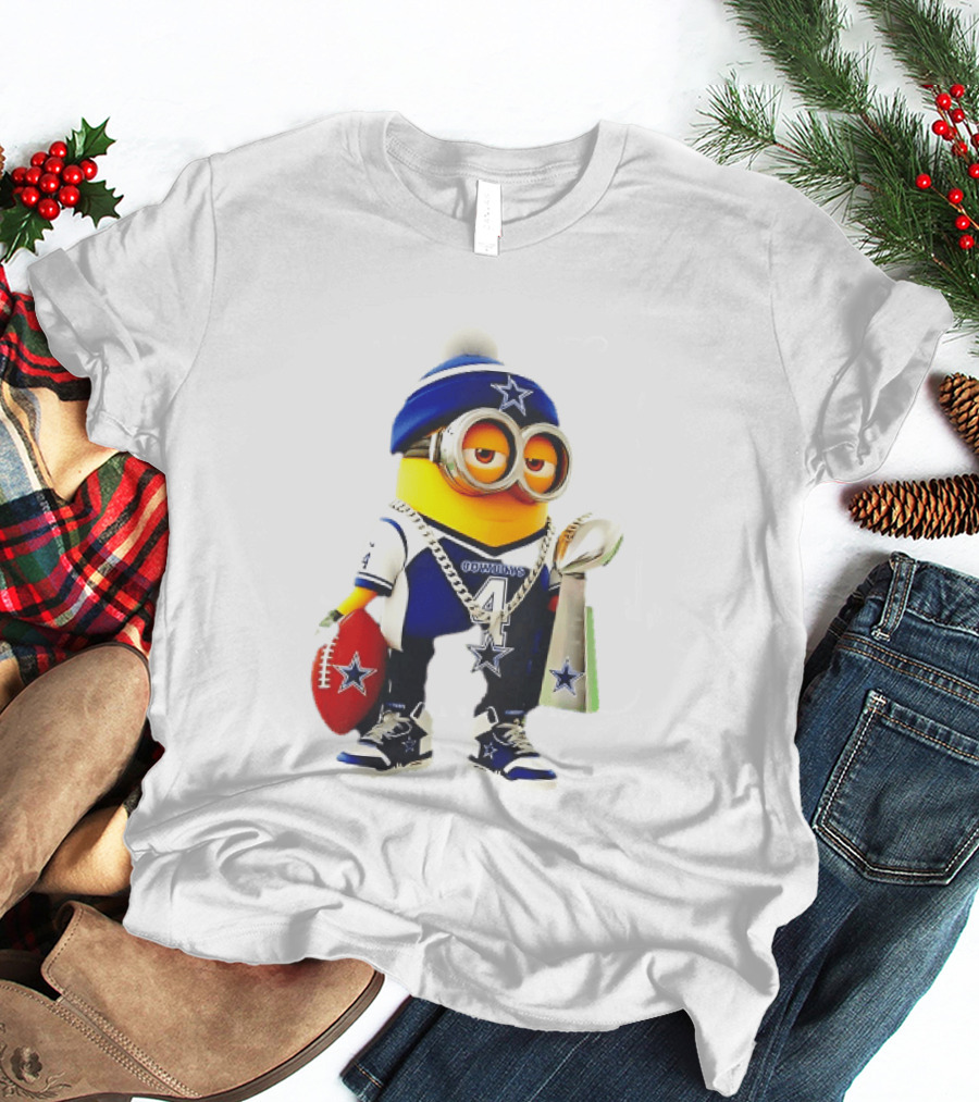 Dallas Cowboys Minion With Lombardi Trophy And Football T-Shirt