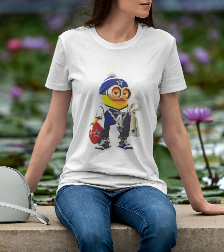Dallas Cowboys Minion With Lombardi Trophy And Football T-Shirt