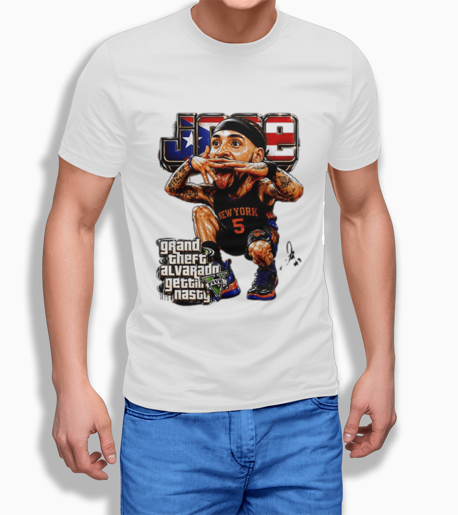 Grand Theft Alvarado New York Knicks Gettin Nasty Caricature T-Shirt