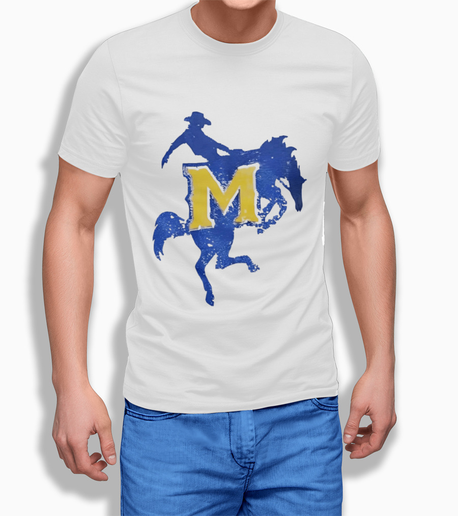 McNeese State University Cowboy M Letter Blue And Yellow T-Shirt