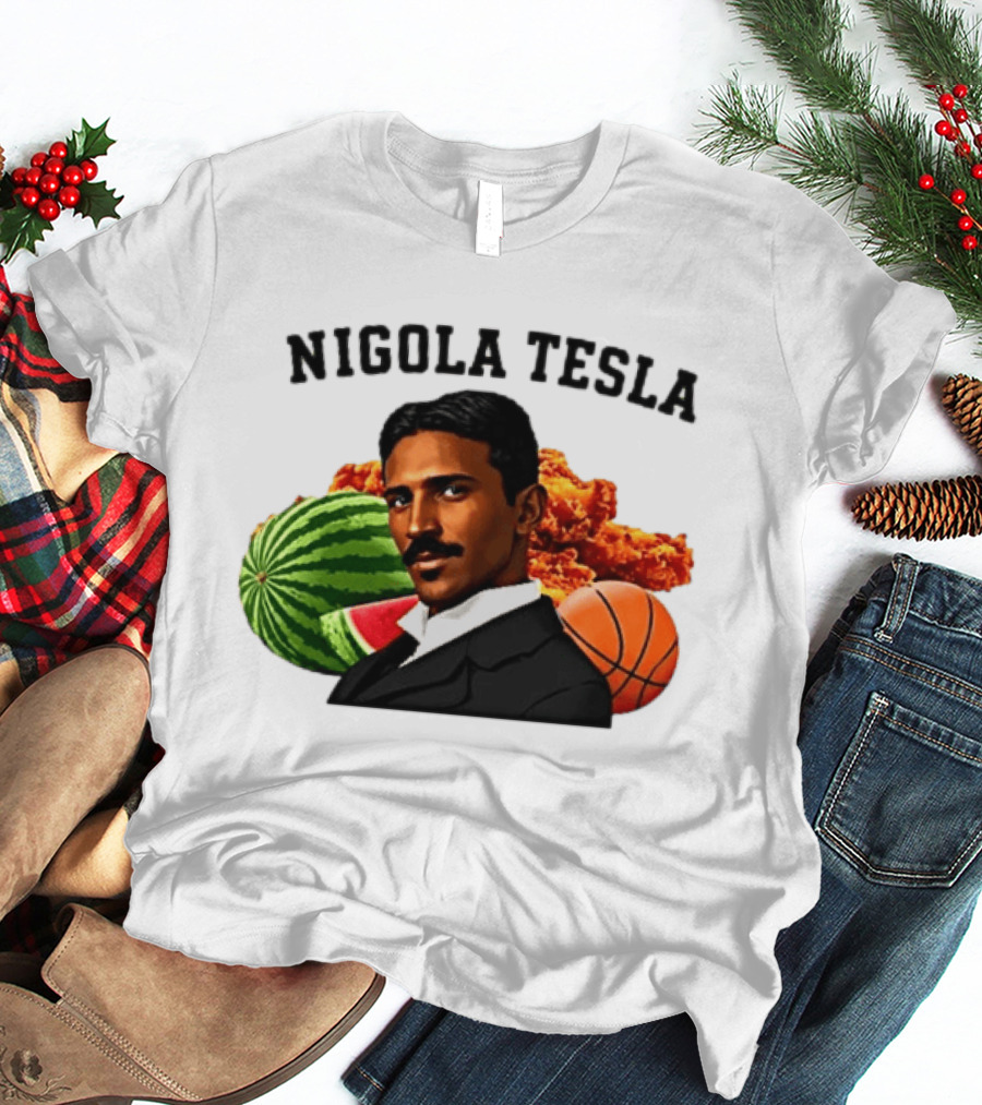 Nigola Tesla Watermelon Fried Chicken Basketball Fusion T-Shirt