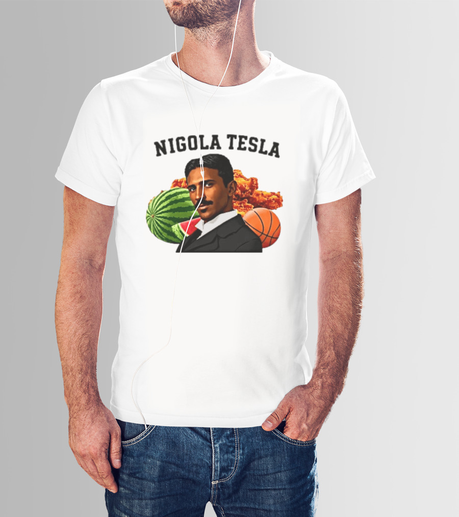 Nigola Tesla Watermelon Fried Chicken Basketball Fusion T-Shirt