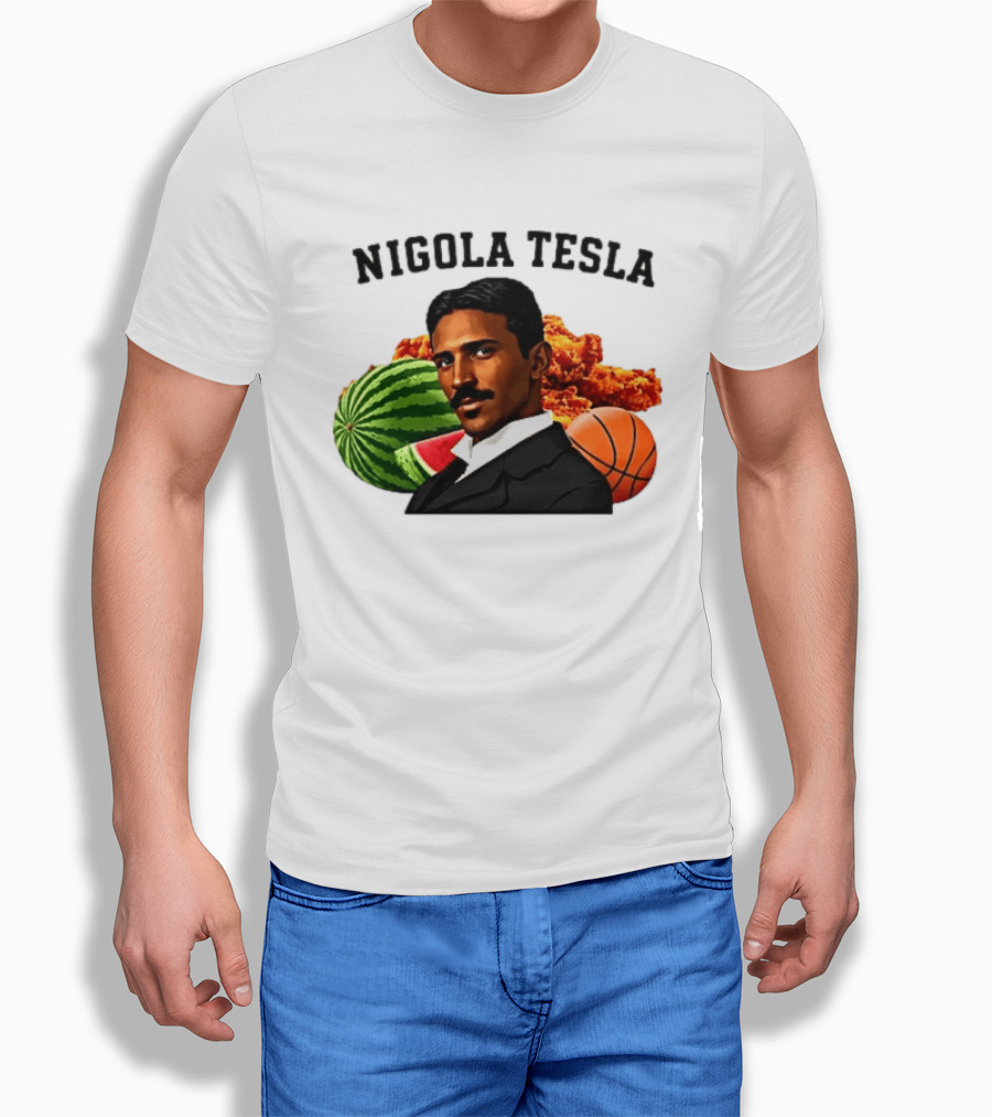 Nigola Tesla Watermelon Fried Chicken Basketball Fusion T-Shirt