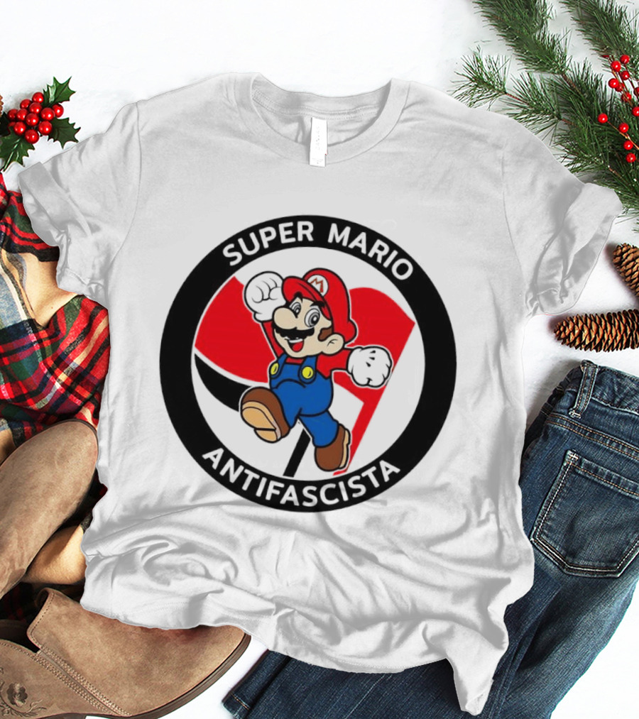 Super Mario Antifascista Red Black Flag Icon Protest T-Shirt