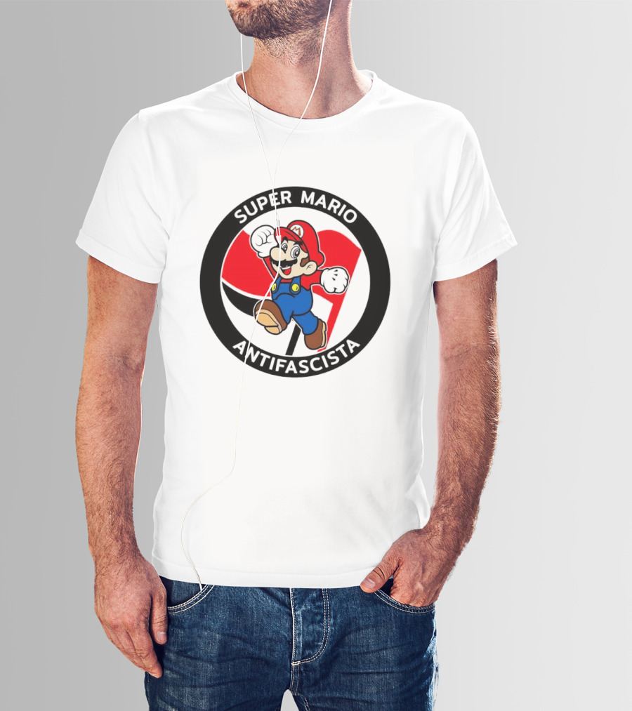 Super Mario Antifascista Red Black Flag Icon Protest T-Shirt