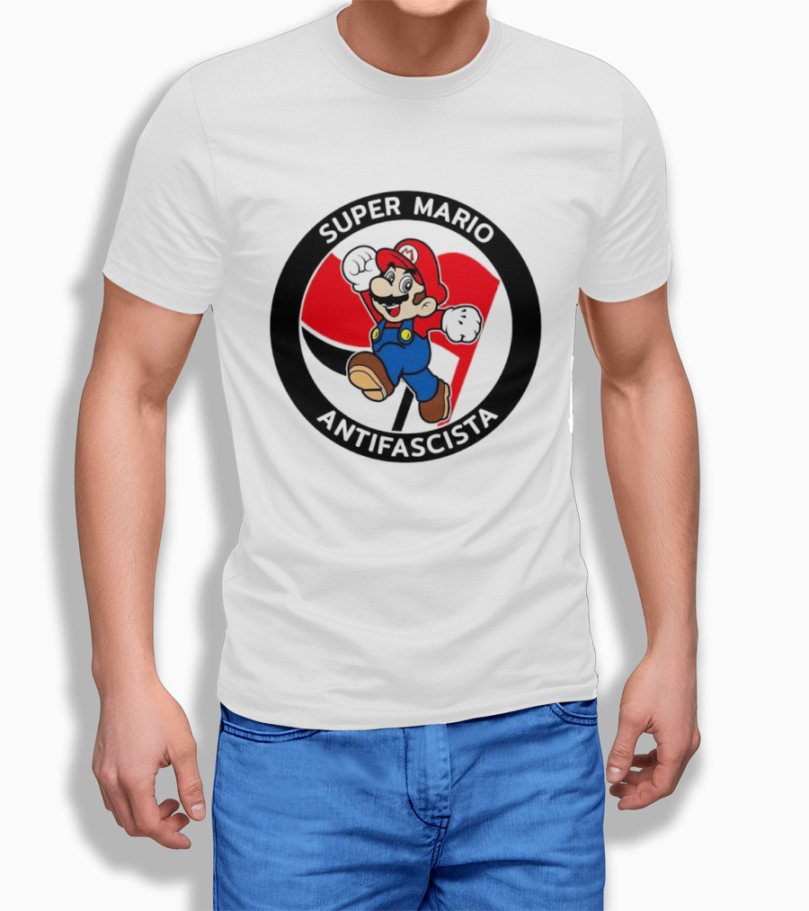 Super Mario Antifascista Red Black Flag Icon Protest T-Shirt