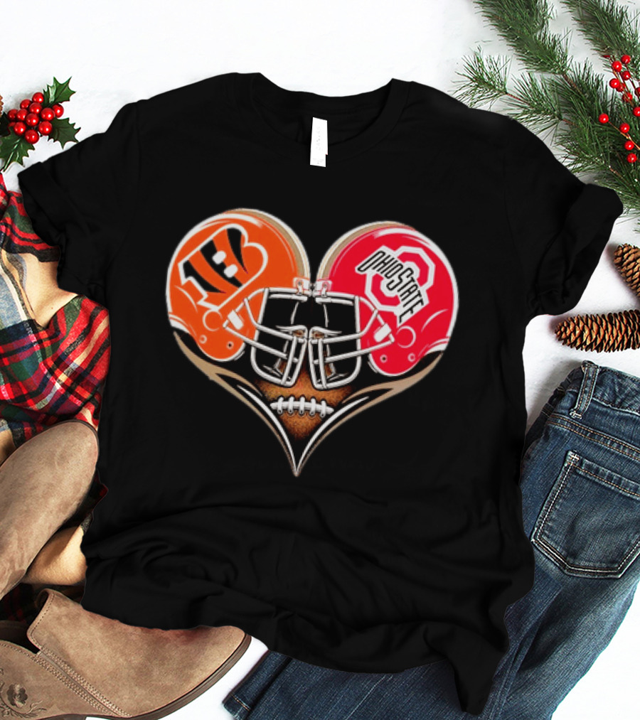 Bengals Ohio State Buckeyes Heart Helmet Football Love T-Shirt