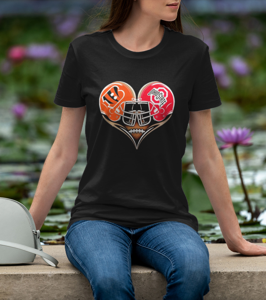 Bengals Ohio State Buckeyes Heart Helmet Football Love T-Shirt