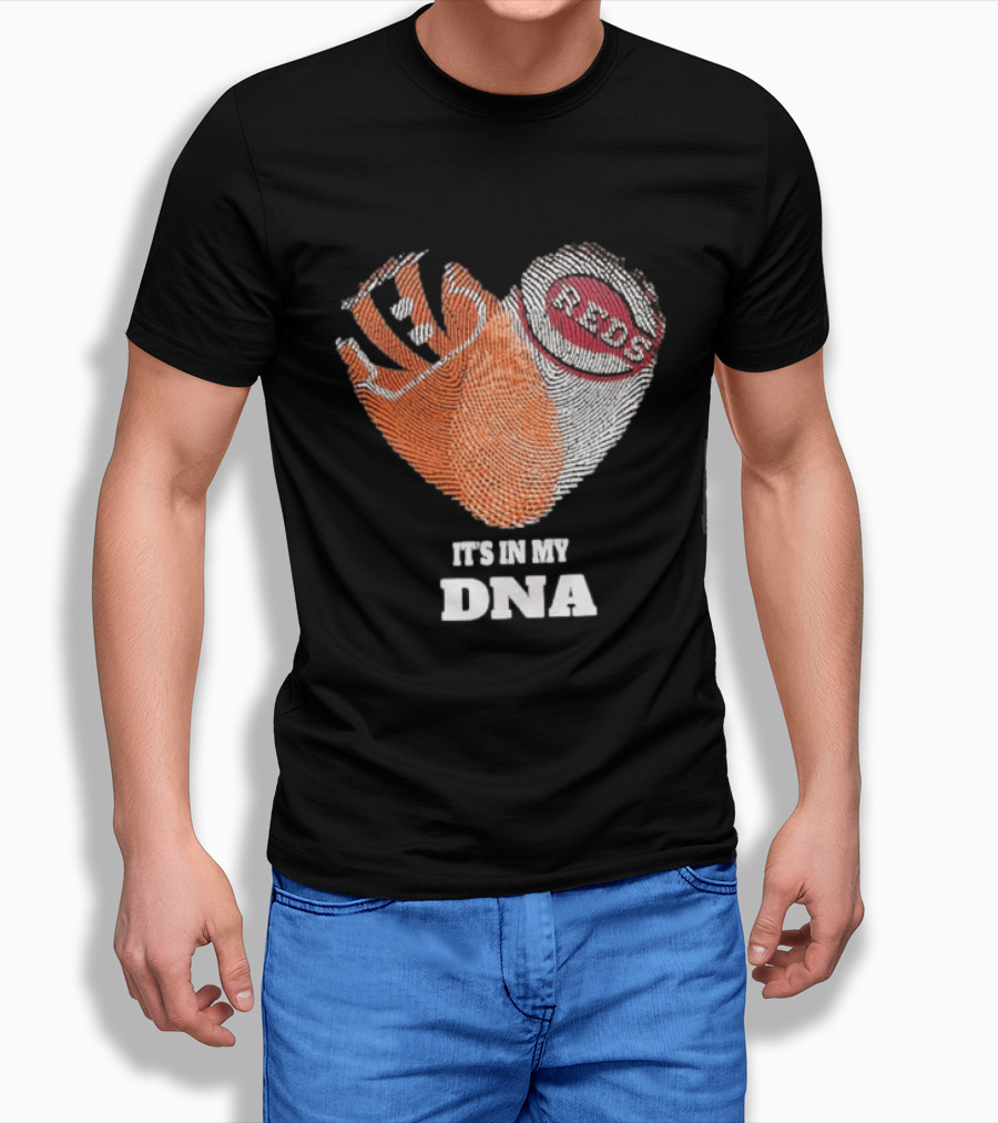 Bengals Reds It's In My DNA Handprint Football Baseball Fan Gear T-Shirt