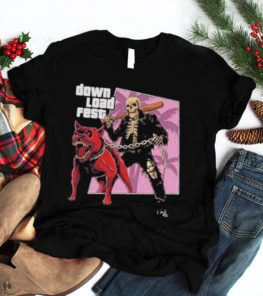 Download Fest Skeleton With Dog Baseball Bat June 2026 Grand Fest Auto GTA T-Shirt