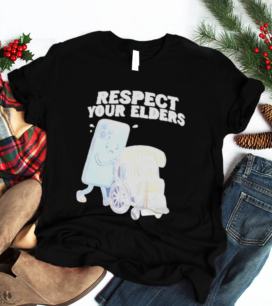 Respect Your Elders Smartphone And Vintage Telephone T-Shirt