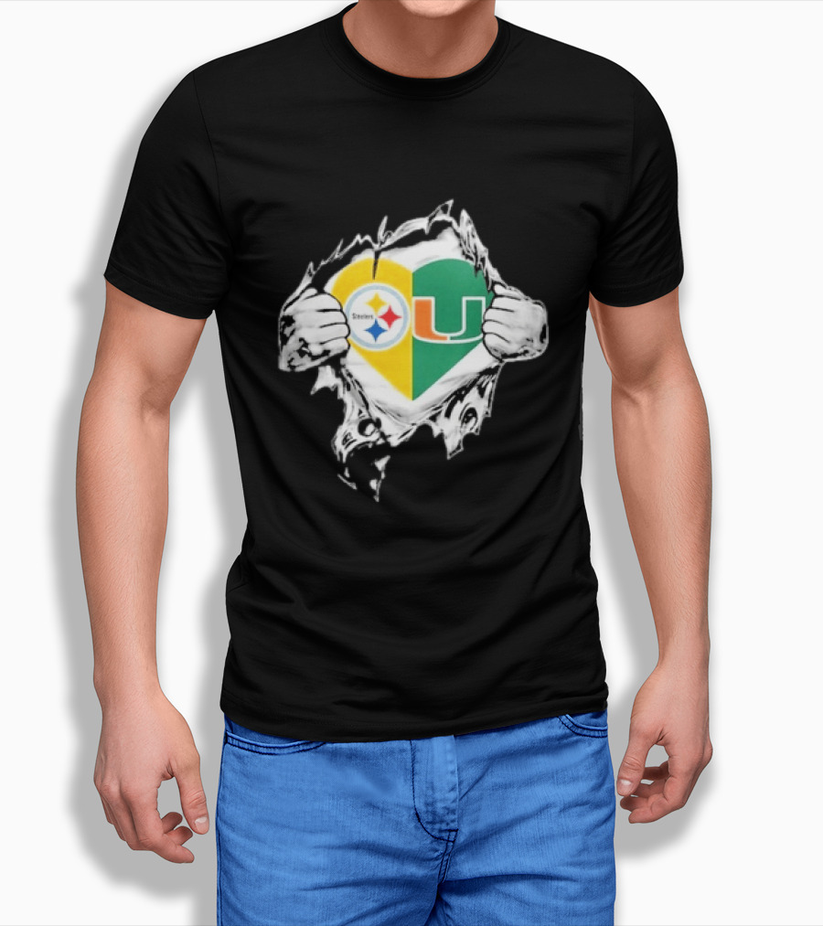 Steelers Miami Hurricanes Heart In My DNA Hands Football Fan Pride T-Shirt