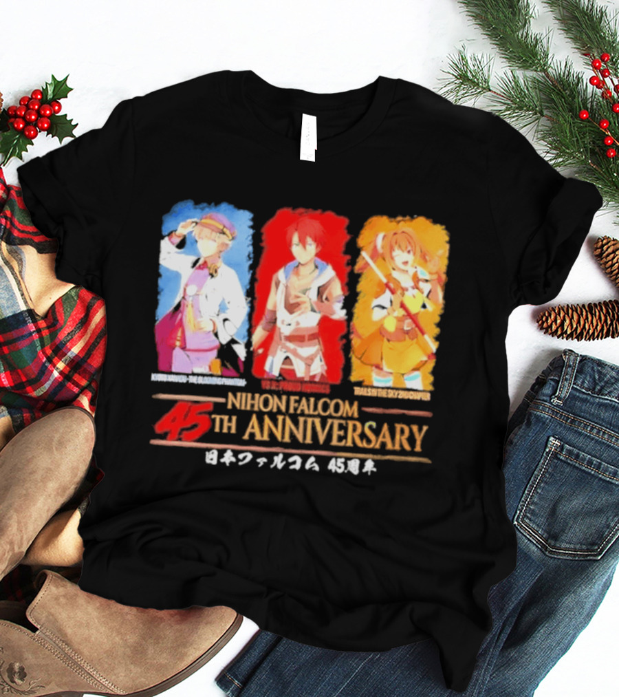 Nihon Falcom 45th Anniversary Characters Illustration In Japanese T-Shirt