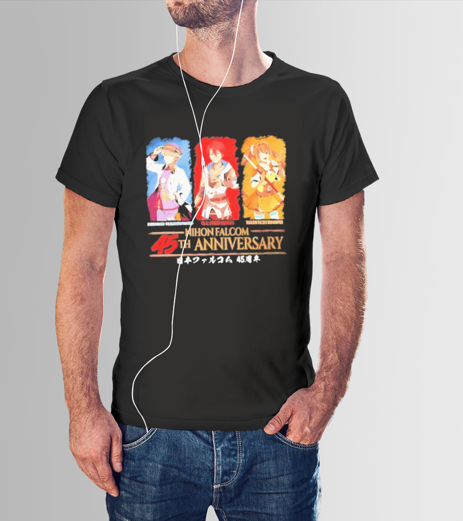 Nihon Falcom 45th Anniversary Characters Illustration In Japanese T-Shirt