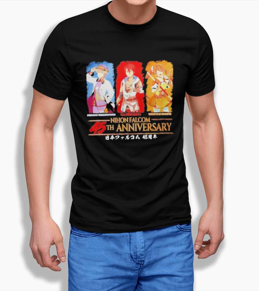 Nihon Falcom 45th Anniversary Characters Illustration In Japanese T-Shirt