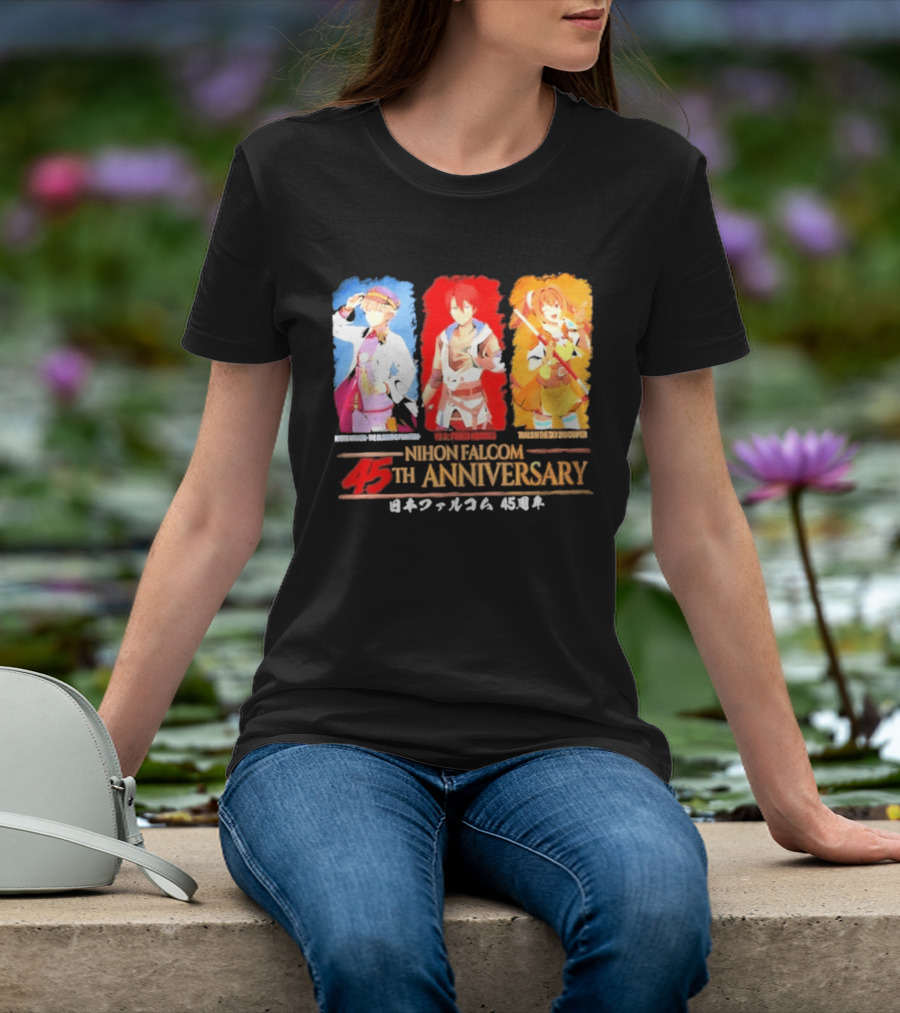 Nihon Falcom 45th Anniversary Characters Illustration In Japanese T-Shirt