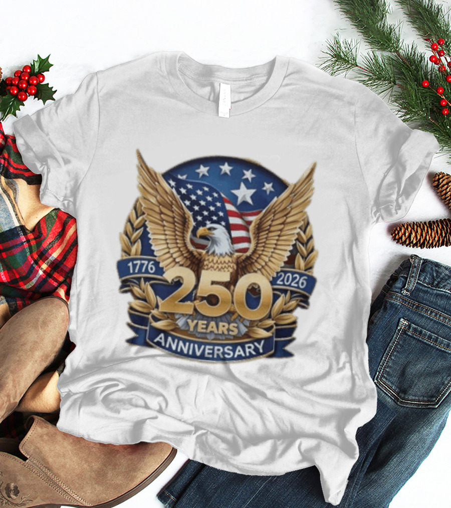 USA 1776 2026 250 Years Anniversary Emblem With Bald Eagle And American Flag T-Shirt
