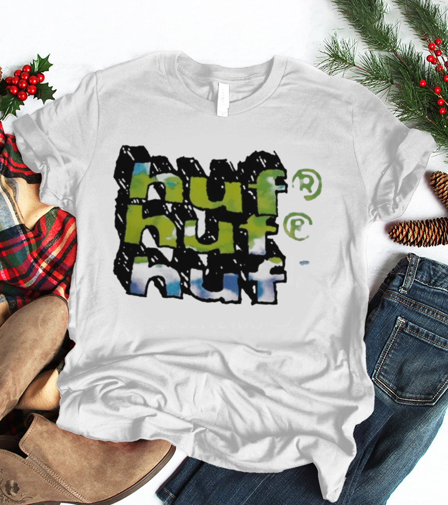 Huf Hand Stacked Triple Logo Green Blue Black T-Shirt