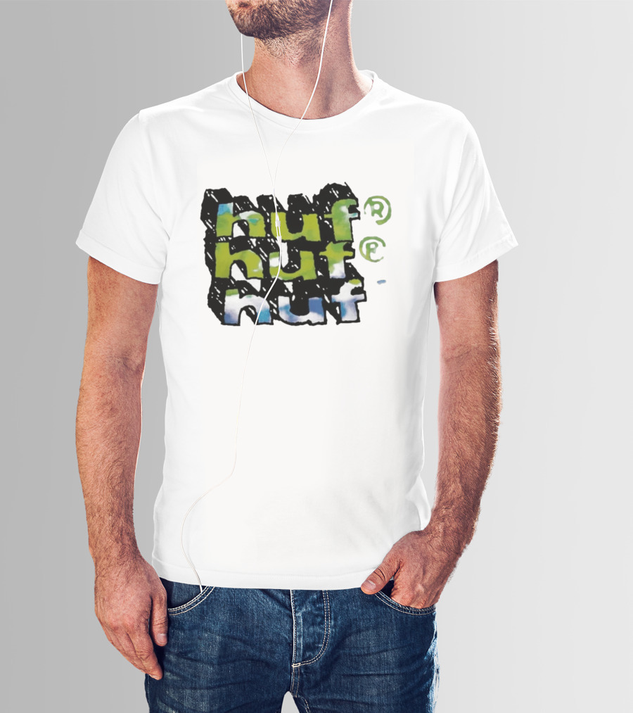 Huf Hand Stacked Triple Logo Green Blue Black T-Shirt