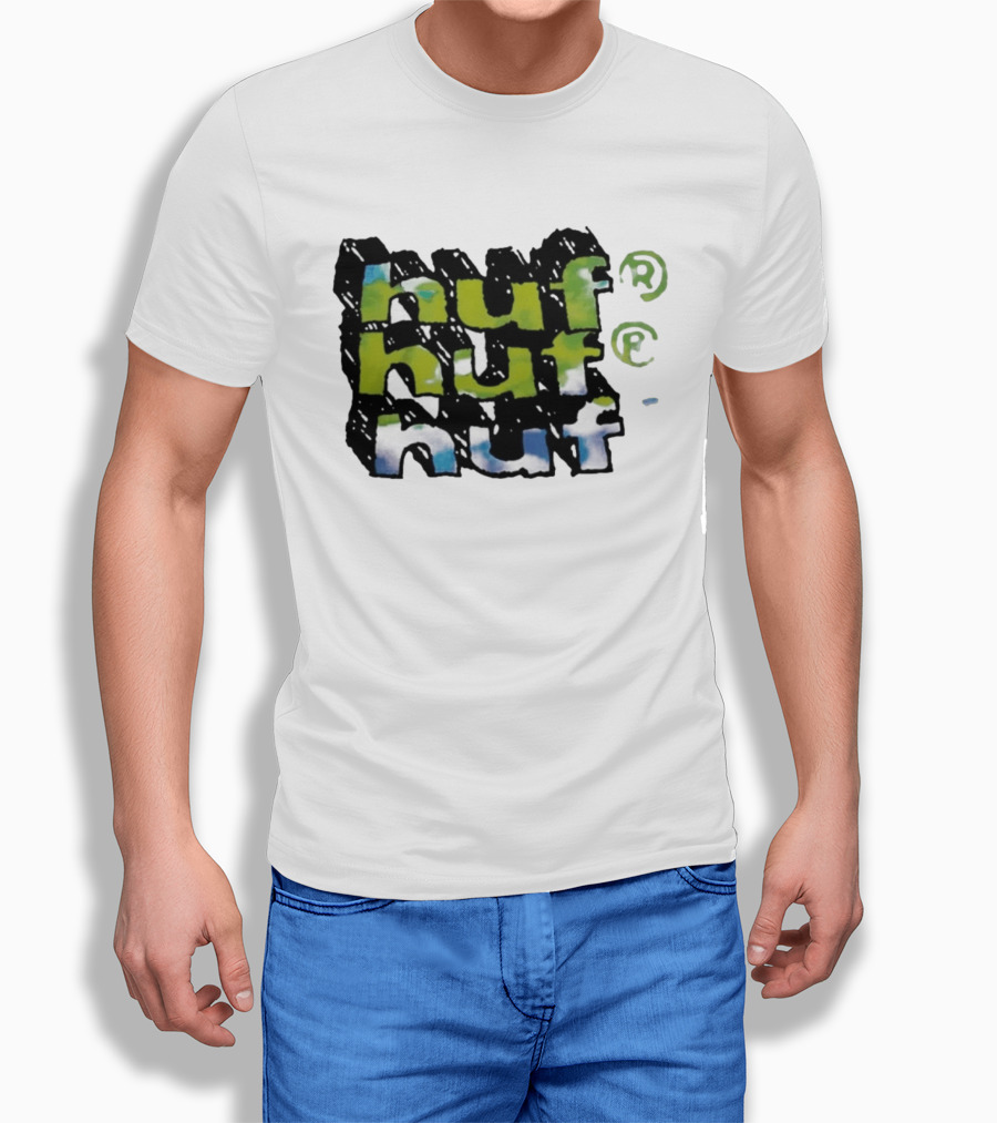 Huf Hand Stacked Triple Logo Green Blue Black T-Shirt
