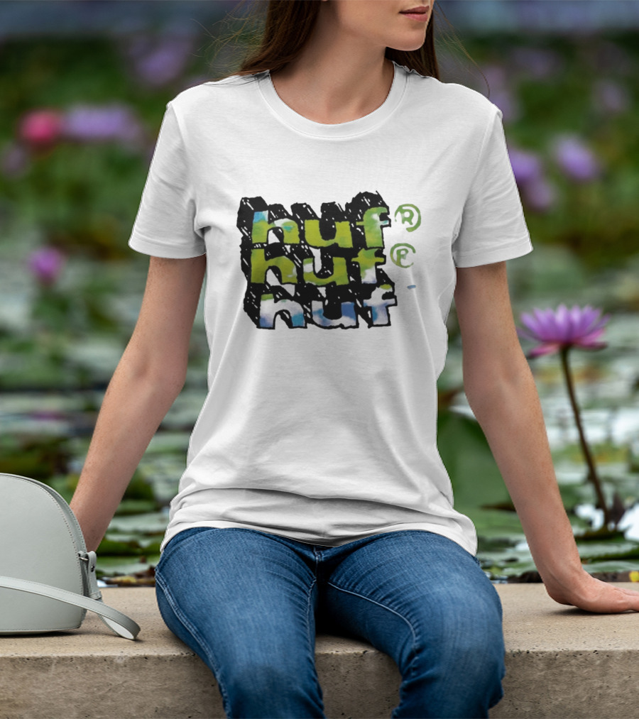 Huf Hand Stacked Triple Logo Green Blue Black T-Shirt