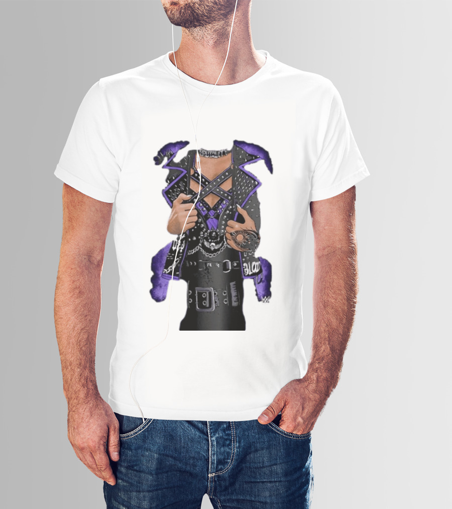 WWE Rhea Ripley Leather Jacket Chains Studs Purple Black Gear T-Shirt