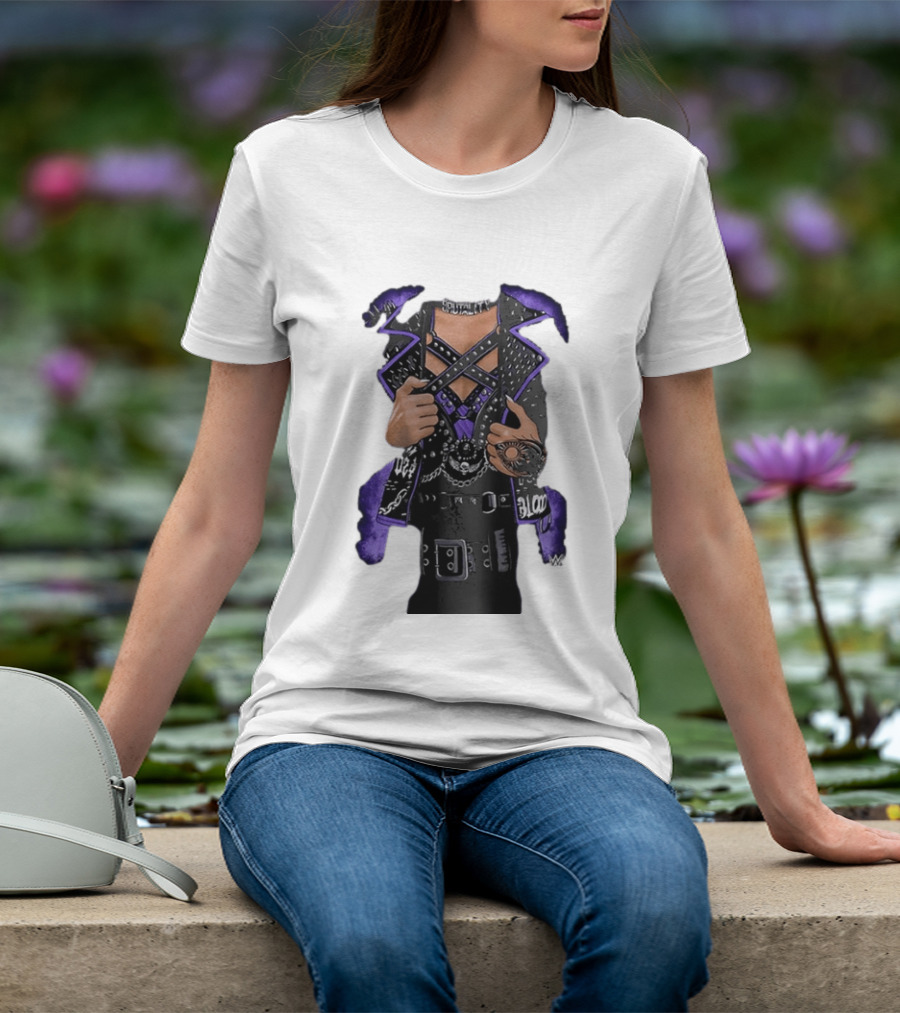 WWE Rhea Ripley Leather Jacket Chains Studs Purple Black Gear T-Shirt