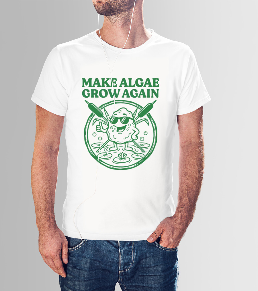 MAKE ALGAE GROW AGAIN Cartoon Thumbs Up With Sunglasses And Cattails Circular Frame T-Shirt