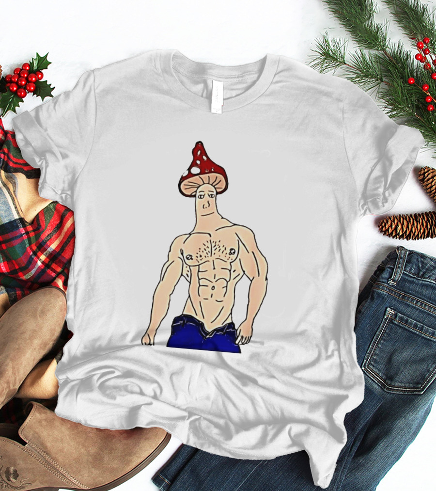 Wojak Shroomjak Buff Gym Meme Mushroom Head T-Shirt