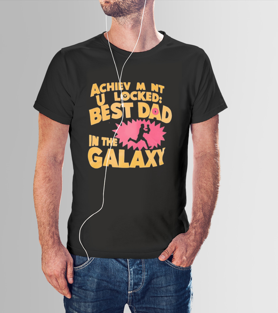 Achievement Unlocked Best Dad In The Galaxy Running With Child T-Shirt