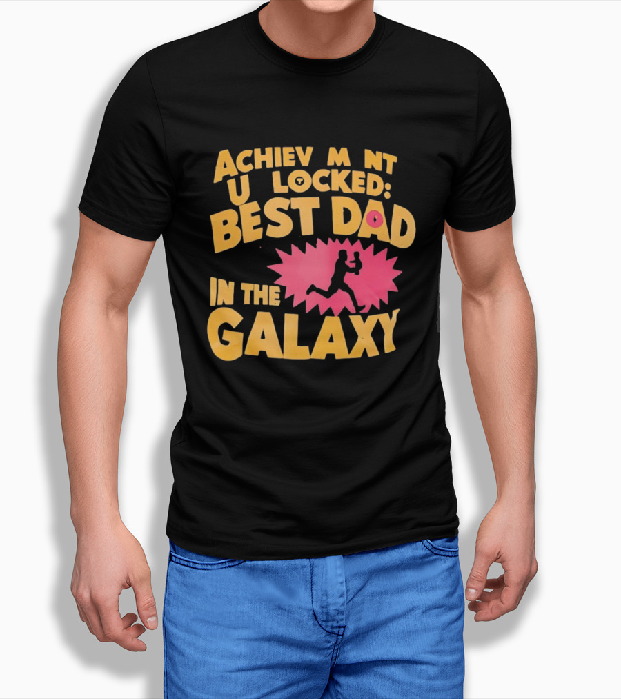 Achievement Unlocked Best Dad In The Galaxy Running With Child T-Shirt