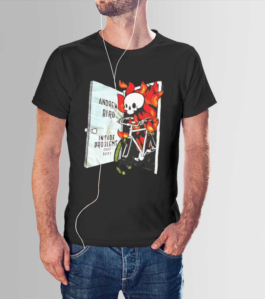 Andrew Bird Inside Problems Tour 2023 Flaming Skeleton On Bicycle T-Shirt