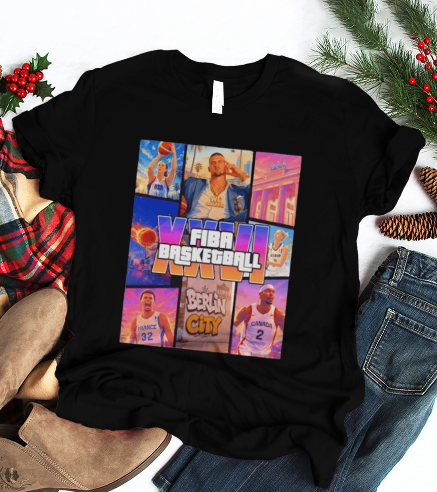 FIBA Basketball XXVII Berlin City Caitlin Clark USA Victor Wembanyama France Shai Gilgeous Alexander Canada T-Shirt