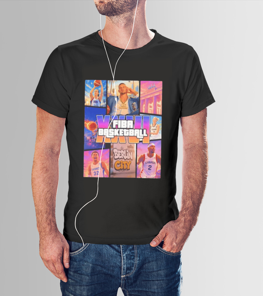 FIBA Basketball XXVII Berlin City Caitlin Clark USA Victor Wembanyama France Shai Gilgeous Alexander Canada T-Shirt