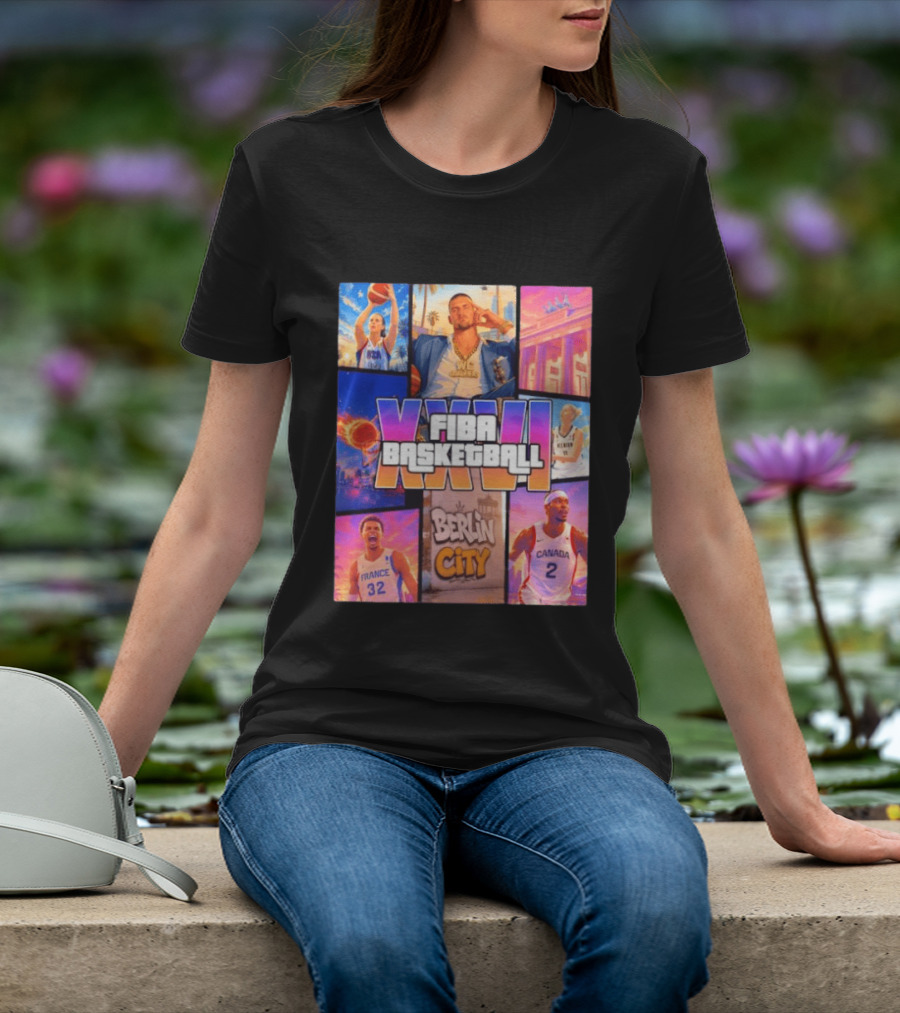 FIBA Basketball XXVII Berlin City Caitlin Clark USA Victor Wembanyama France Shai Gilgeous Alexander Canada T-Shirt