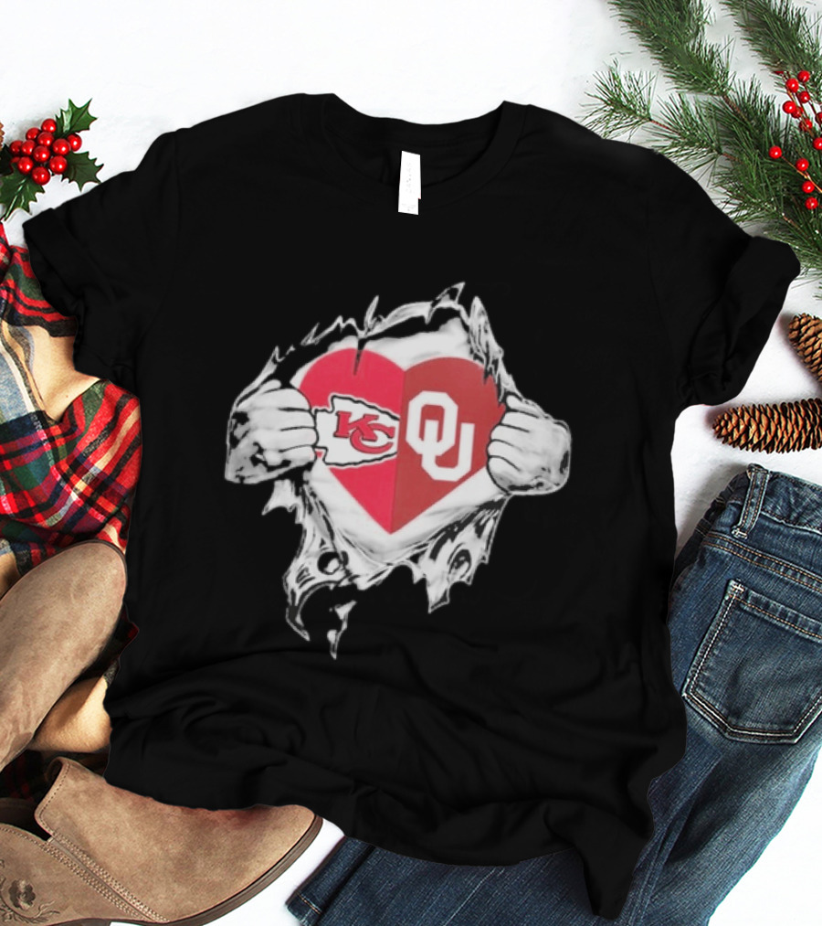 Chiefs X Sooners It's In My Heart Kansas City Oklahoma Football Fan Collaboration T-Shirt