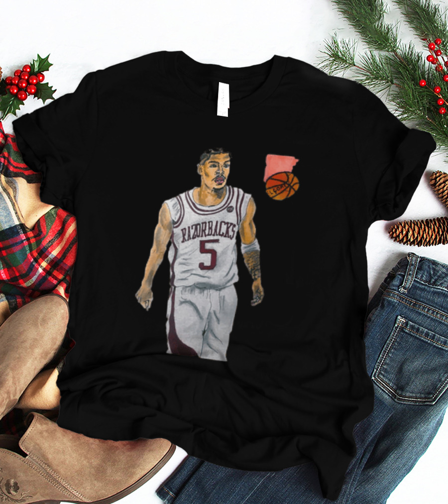 Razorbacks Number 5 Basketball Player Artwork Exclusively D To The A T-Shirt