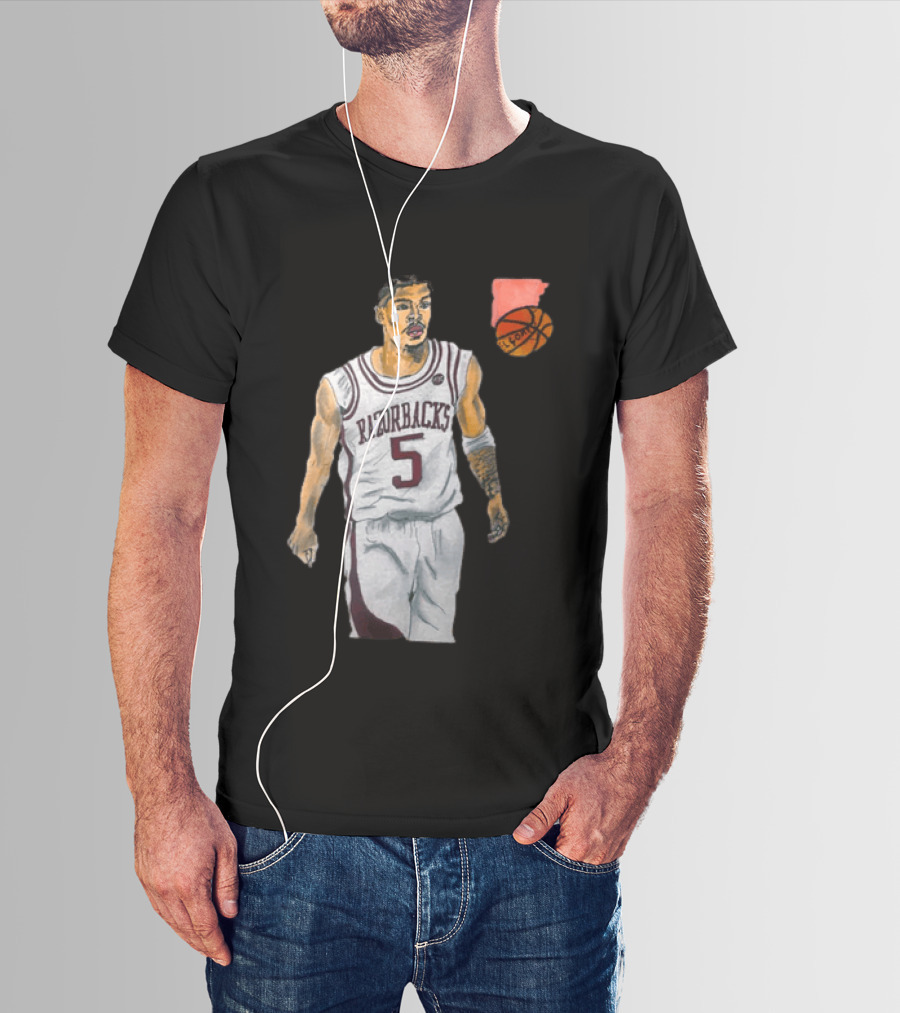 Razorbacks Number 5 Basketball Player Artwork Exclusively D To The A T-Shirt