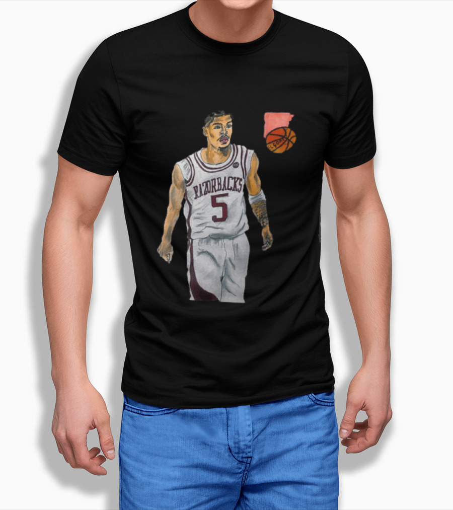 Razorbacks Number 5 Basketball Player Artwork Exclusively D To The A T-Shirt