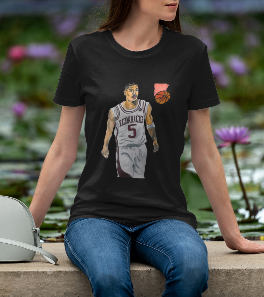 Razorbacks Number 5 Basketball Player Artwork Exclusively D To The A T-Shirt