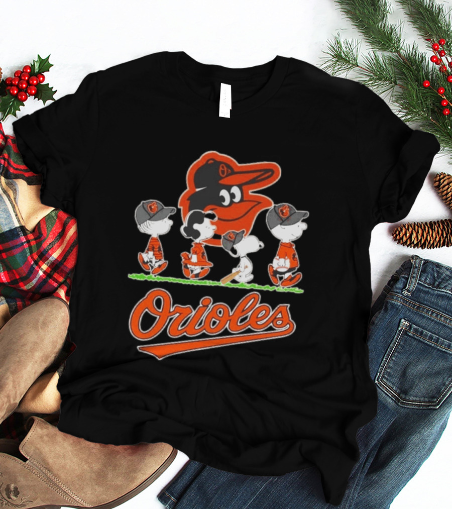 Orioles Peanuts Characters Snoopy Charlie Brown Lucy Baseball T-Shirt
