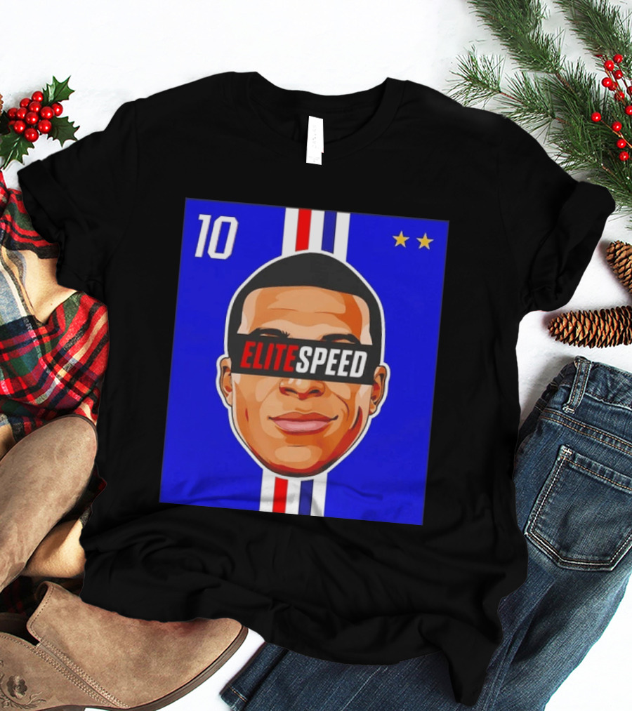 10 Kylian Mbappe Elite Speed France Football Big Head Two Stars T-Shirt