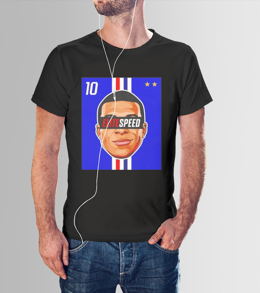 10 Kylian Mbappe Elite Speed France Football Big Head Two Stars T-Shirt