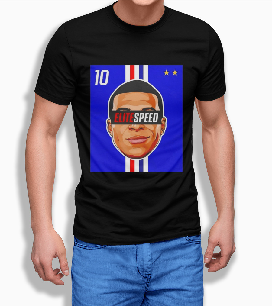 10 Kylian Mbappe Elite Speed France Football Big Head Two Stars T-Shirt