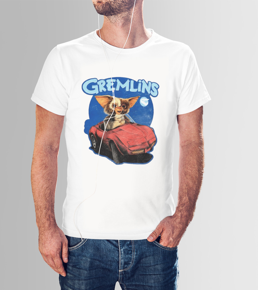 Gizmo Gremlins Driving Red Sports Car Retro Movie Fan T-Shirt