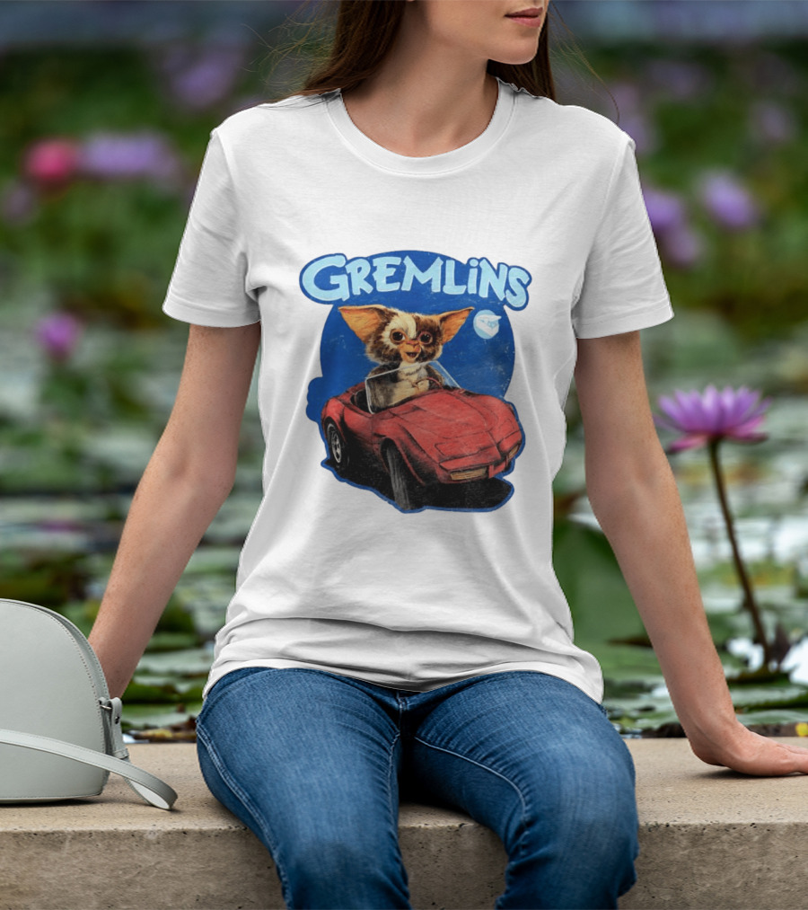 Gizmo Gremlins Driving Red Sports Car Retro Movie Fan T-Shirt