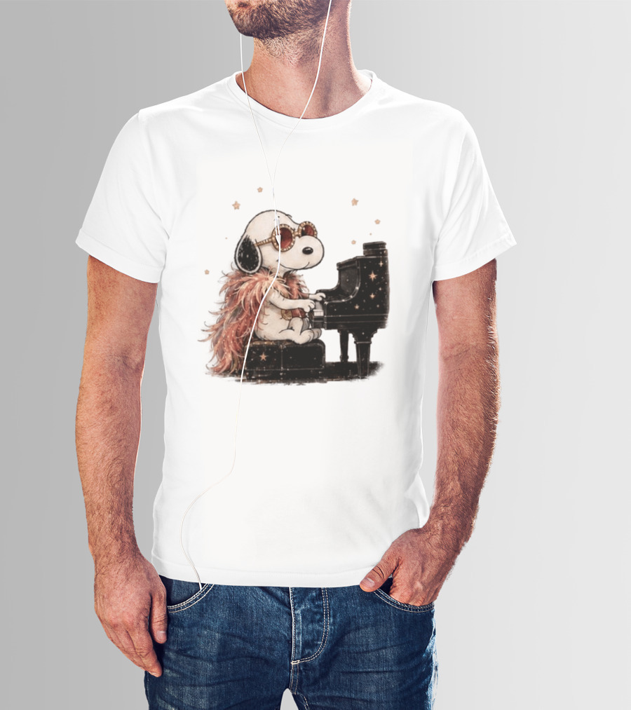 Snoopy Elton John Playing Piano Under Starry Nights T-Shirt