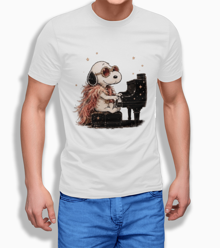 Snoopy Elton John Playing Piano Under Starry Nights T-Shirt